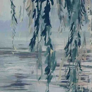 Ripples - Blue, Green, 7382-Serenity-Navy-on-Pearl-Vinyl-Iberian-Linen